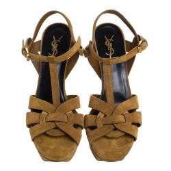 Pre Owned Saint Laurent Tan Suede Tribute Platform Sandals Size 40