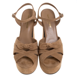 مملوكة مسبقًا صندل سان لوران "كاندي" بفيوكة و بنعل سميك سويدي بيج مقاس 38