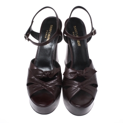 Saint Laurent Paris Burgundy Leather Candy Ankle Strap Platform Sandals Size 38