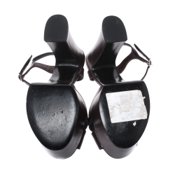 Saint Laurent Paris Burgundy Leather Candy Ankle Strap Platform Sandals Size 38