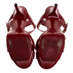 Pre Owned Saint Laurent Red Patent Leather Tribute Platform Sandals Size 36.5