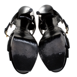 Pre Owned Saint Laurent Black Patent Leather Tribute Platform Sandals Size 36.5