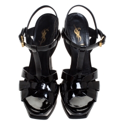 Pre Owned Saint Laurent Black Patent Leather Tribute Platform Sandals Size 36.5