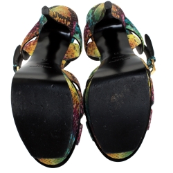 Pre Owned Saint Laurent Paris Rainbow Python Embossed Leather Tribute Platform Ankle Strap Sandals Size 39