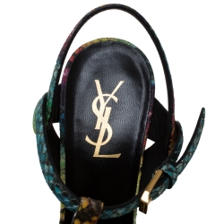 Pre Owned Saint Laurent Paris Rainbow Python Embossed Leather Tribute Platform Ankle Strap Sandals Size 39