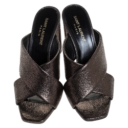 مملوكة مسبقًا حذاء مولز سان لوران باريس نمط متعاكس لولو جلد ذهبي ميتالك مقاس 38.5