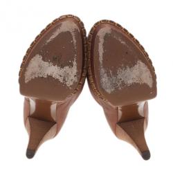 Pre Owned بوت ركبة سانت لوران باريس كعب أمامي جلد بني مقاس 41