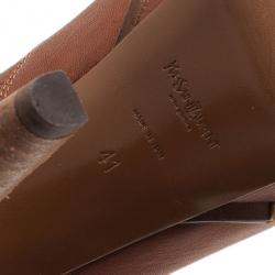 Pre Owned بوت ركبة سانت لوران باريس كعب أمامي جلد بني مقاس 41