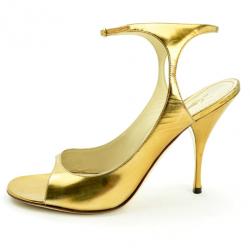 Pre Owned Saint Laurent Paris Gold Metallic Leather Ankle Strap Sandals Size 40