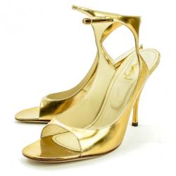 Pre Owned Saint Laurent Paris Gold Metallic Leather Ankle Strap Sandals Size 40