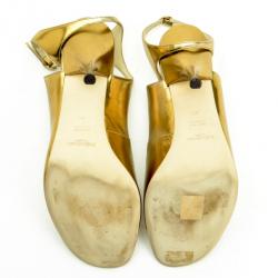 Pre Owned Saint Laurent Paris Gold Metallic Leather Ankle Strap Sandals Size 40