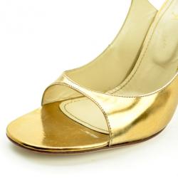 Pre Owned Saint Laurent Paris Gold Metallic Leather Ankle Strap Sandals Size 40