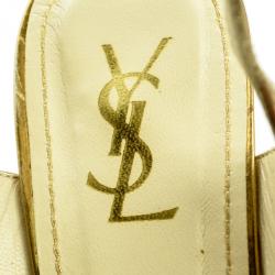 Pre Owned Saint Laurent Paris Gold Metallic Leather Ankle Strap Sandals Size 40