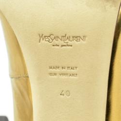 Pre Owned Saint Laurent Paris Gold Metallic Leather Ankle Strap Sandals Size 40