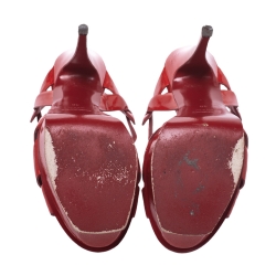Pre Owned Saint Laurent Paris Red Textured Patent Leather Tribute Platform Sandals Size 38