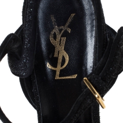 مملوكة مسبقًا Saint Laurent Black Suede Tribute Platform Ankle Strap Sandals Size 38.5