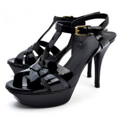 مملوكة مسبقًا Yves Saint Laurent Black Patent Leather Tribute Sandals Size 36