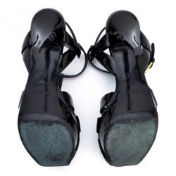 مملوكة مسبقًا Yves Saint Laurent Black Patent Leather Tribute Sandals Size 36