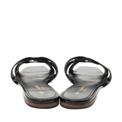 مملوكة مسبقًا Saint Laurent Paris Dark Grey Patent Leather Tribute Flat Slides Size 39