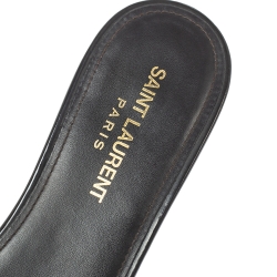 مملوكة مسبقًا Saint Laurent Paris Dark Grey Patent Leather Tribute Flat Slides Size 39