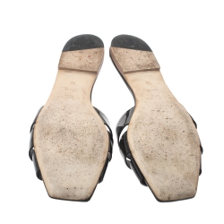 مملوكة مسبقًا Saint Laurent Paris Dark Grey Patent Leather Tribute Flat Slides Size 39