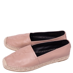 Pre Owned Saint Laurent Paris Pink Leather Logo Embossed Espadrille Flats Size 37