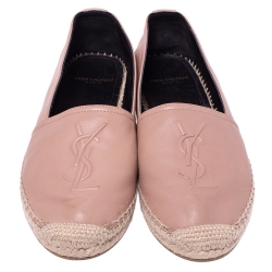 Pre Owned Saint Laurent Paris Pink Leather Logo Embossed Espadrille Flats Size 37