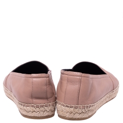 Pre Owned Saint Laurent Paris Pink Leather Logo Embossed Espadrille Flats Size 37