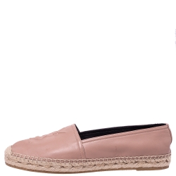 Pre Owned Saint Laurent Paris Pink Leather Logo Embossed Espadrille Flats Size 37