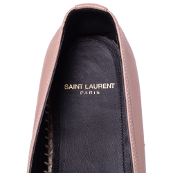 Pre Owned Saint Laurent Paris Pink Leather Logo Embossed Espadrille Flats Size 37