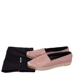 Pre Owned Saint Laurent Paris Pink Leather Logo Embossed Espadrille Flats Size 37
