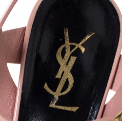 Pre Owned Saint Laurent Paris Beige Patent Leather Tribute Platform Ankle Strap Sandals Size 39