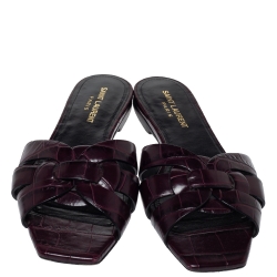 مملوكة مسبقًا صندل سلايد سان لوران تريبوت جلد نقشة بنفسجي منقوشة مقاس 38