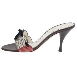 Pre Owned حذاء سلايد سان لوران باريس نقوش جلد ثعبان بني مقاس 39