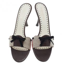 Pre Owned حذاء سلايد سان لوران باريس نقوش جلد ثعبان بني مقاس 39