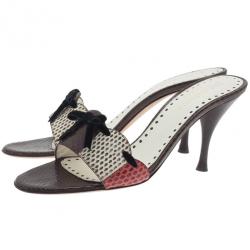 Pre Owned حذاء سلايد سان لوران باريس نقوش جلد ثعبان بني مقاس 39