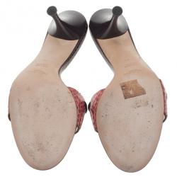 Pre Owned حذاء سلايد سان لوران باريس نقوش جلد ثعبان بني مقاس 39