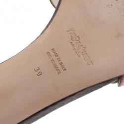 Pre Owned حذاء سلايد سان لوران باريس نقوش جلد ثعبان بني مقاس 39