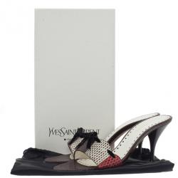 Pre Owned حذاء سلايد سان لوران باريس نقوش جلد ثعبان بني مقاس 39