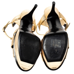 Pre Owned صندل سان لوران باريس بجلد نقشة السحلية ذهبي لامع  مقاس 40