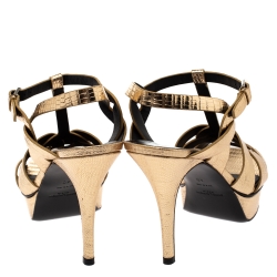 Pre Owned صندل سان لوران باريس بجلد نقشة السحلية ذهبي لامع  مقاس 40