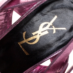 Pre Owned صندل سان لوران نعل سميك تريبوت جلد وردى ميتاليك مقاس 38