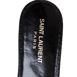 Pre Owned صندل سلايدز فلات سان لوران باريس تريبوت جلد نقش تمساح  أزرق مقاس 37.5