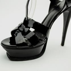 Yves Saint Laurent Black Patent Leather 'Tribute' Platform Sandals Size 37
