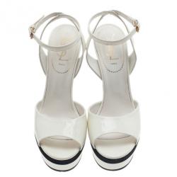 مملوكة مسبقًا صندل ويدج سان لوران باريس كاسيوبي جلد أبيض مقاس 38