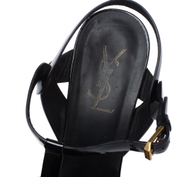 Pre Owned Saint Laurent Paris Black Patent Leather Tribute Platform Sandals Size 40.5