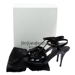 Pre Owned Saint Laurent Paris Black Patent Leather Tribute Platform Sandals Size 40.5