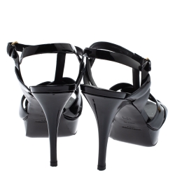 Pre Owned Saint Laurent Paris Black Patent Leather Tribute Platform Sandals Size 40.5