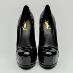 مملوكة مسبقًا Yves Saint Laurent Black Patent Tribute Two Cap Toe Escarpin Pumps Size 38.5