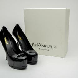 مملوكة مسبقًا Yves Saint Laurent Black Patent Tribute Two Cap Toe Escarpin Pumps Size 38.5